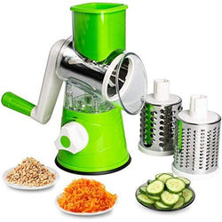 Tabletop Drum Grater & Vegetable Slicer – 3 Interchangeable Stainless Steel Blades | Manual Cheese Grater, Fruit & Onion Chopper for Kitchen