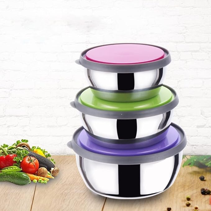 3 Piece Stainless Steel Bowl Set | Colourful Premium Mixing & Serving Bowls with Box Packing | Durable Kitchen Essentials