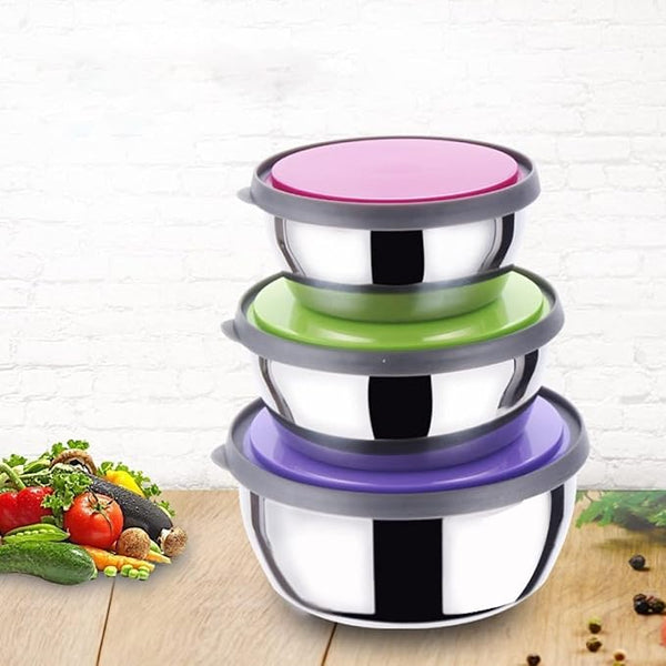 3 Piece Stainless Steel Bowl Set | Colourful Premium Mixing & Serving Bowls with Box Packing | Durable Kitchen Essentials