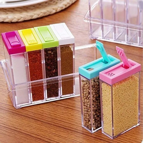 Acrylic Spice Rack Set | Seasoning Jars with Colorful Lids | Masala Box & Kitchen Storage Organizer