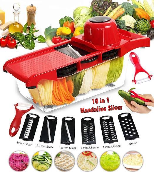 High Quality 10 in 1 Mandoline Slicer Vegetable Cutter & Grater | Multifunctional Stainless Steel Chopper & Spiralizer