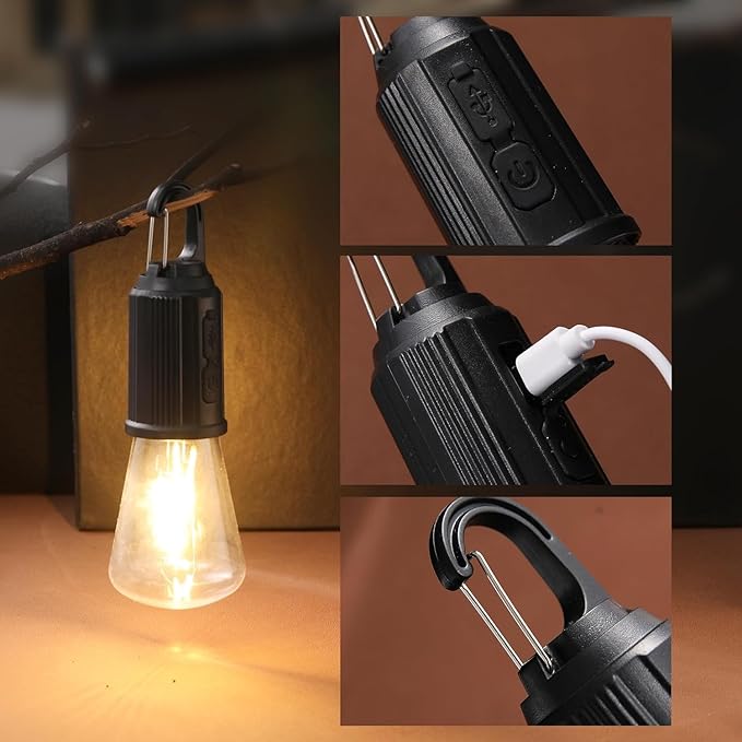 Rechargeable Warm Bulb | Portable LED Camping Light, Waterproof Night Lamp with 3 Modes, USB-C Rechargeable for Home, Travel & Emergency